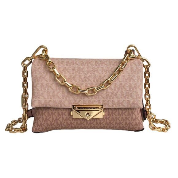Michael Korssloan Chain Leather Shoulder Bag Pink - Picture 1 of 10